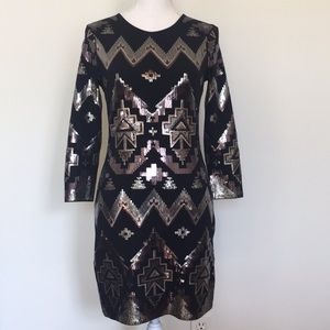 Express Knit Black Sequined BodyCon Mini Dress